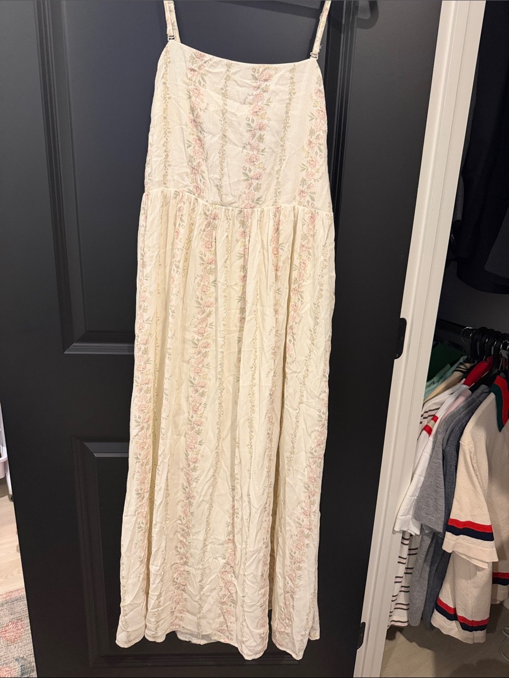 Cream Maxi Dress with Pink Floral Embroidery xl